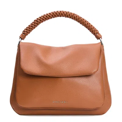 Orciani Woven Cuoio Leather Handbag With Flap Closure