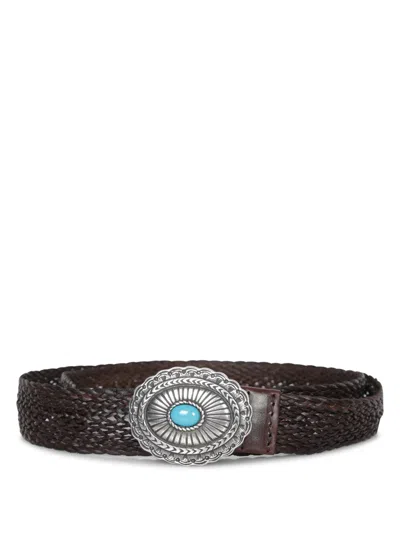 Orciani Woven Leather Belt With Engraved Buckle