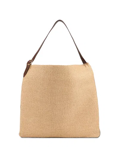 Orciani Woven Leather-trim Tote Bag In Orange