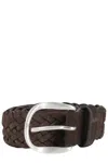 Orciani Woven Suede Belt With Silver Buckle In Brown