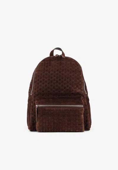 Orciani Woven Suede Leather Backpack In Brown