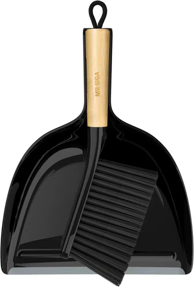 Ordinary Eye Dustpan And Brush Set, Portable Cleaning Brush And Dustpan Combo With Bamboo Handle, Black, 1 Set