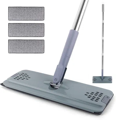 Ordinary Eye Flat Mop With 3 Pads, Microfiber Mops For Floor Cleaning Adjustable Handle 29-49, Dust Mop For Hardw In Gray