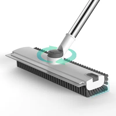 Ordinary Eye Floor Scrub Brush With Long Handle Length Adjustable, 3 In 1 Heavy-duty Stiff 90° Bristle Floor Scru In Gray