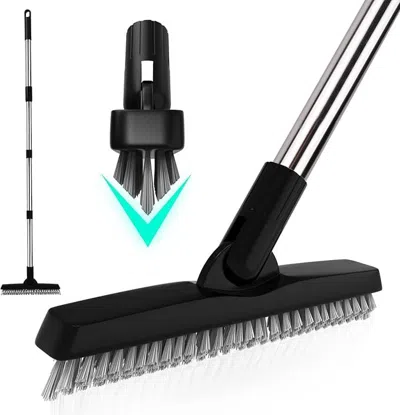 Ordinary Eye Grout Brush Cleaner With Adjustable Long Handle Swivel V-shaped Stiff Bristles Scrubber For Cleaning In Black
