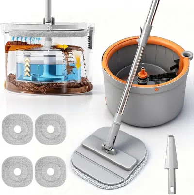 Ordinary Eye Mop And Bucket Set Spin Mop With Dirty Water Self Separation System With 4 Mop Head Replacement In Gray