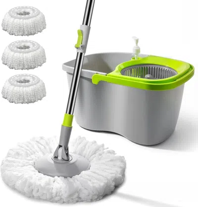 Ordinary Eye Small Mop And Bucket With Wringer Set, Spin Mop Cleaning System With 3 Mop Pads,spinning Mop Bucket  In Gray
