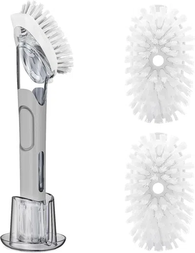 Ordinary Eye Soap Dispensing Replacement Dish Brush Storage Set With 2 Pcs Brush Refills & Holder - Dispenser Scr In Silver
