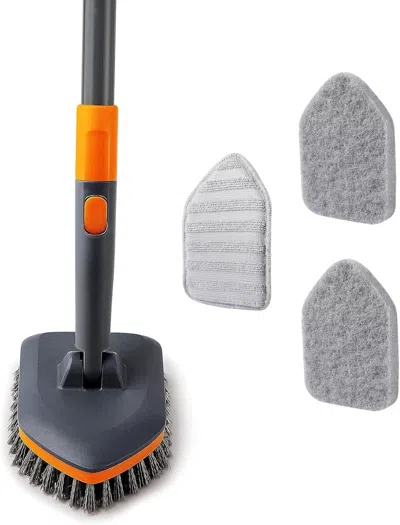 Ordinary Eye Tile Tub Scrubber Brush With 3 Different Function Cleaning Heads And 56" Extendable Long Handle-no S In Gray