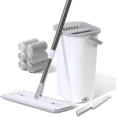 Ordinary Eye Wall Floor Mop Kit: Long Handle Scrubber With Wringer Bucket Washable Microfiber For Kitchen Bathroo In White