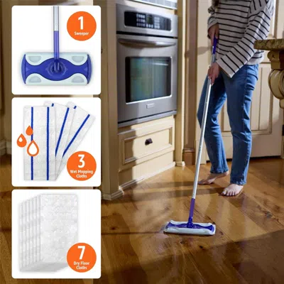 Ordinary Eye Wet & Dry Sweeper Kit (1 Sweeper Handle, 7 Heavy Duty Dry Cloths, 3 Wet Floor Cloths) Pack Of 1 In Blue