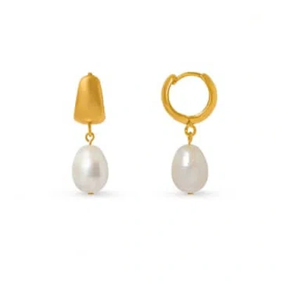 Orelia Domed Pearl Huggie Hoop Earrings In Gold