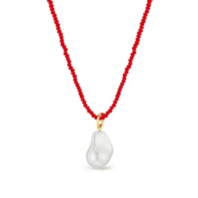 Orelia Faceted Bead & Jumbo Pearl Necklace In Red