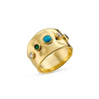 Orelia Mixed Stone Textured Ring In Gold