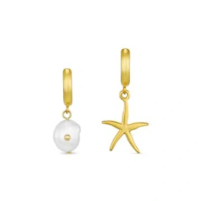 Orelia Pearl & Starfish Mismatched Hoops In Gold