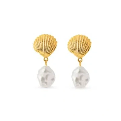 Orelia Shell & Pearl Drop Earrings In Gold
