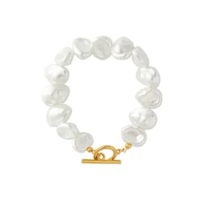 Orelia Statement Organic Pearl T-bar Bracelet In White