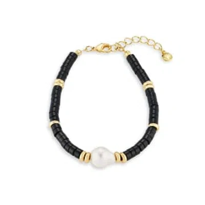 Orelia Stationed Pearl Bead Bracelet In Black