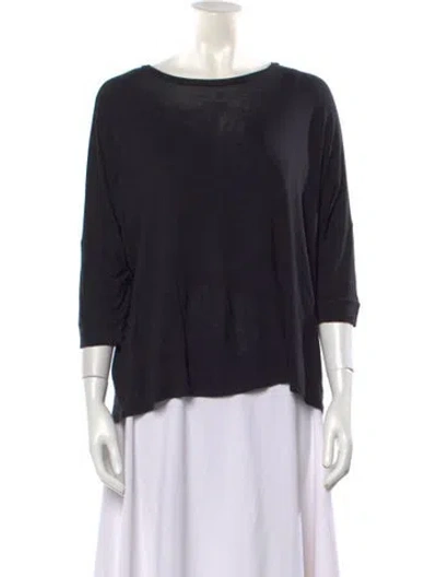 Pre-owned Organic By John Patrick Bateau Neckline Three-quarter Sleeve Top In Black
