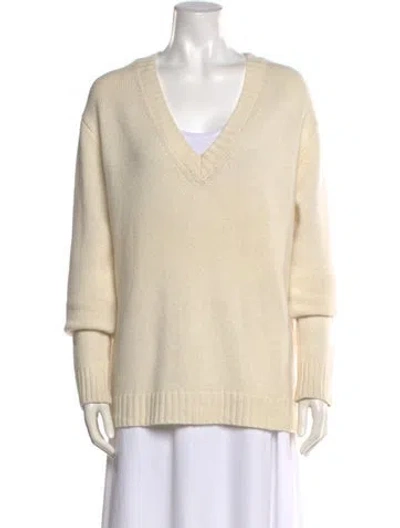 Pre-owned Organic By John Patrick Cashmere V-neck Sweater In White