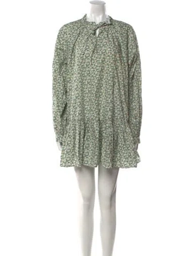 Pre-owned Organic By John Patrick Floral Print Mini Dress In Green