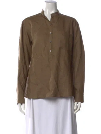 Pre-owned Organic By John Patrick Long Sleeve Button-up Top In Brown
