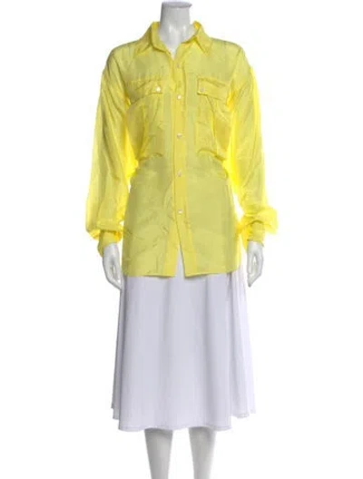 Pre-owned Organic By John Patrick Long Sleeve Button-up Top In Yellow