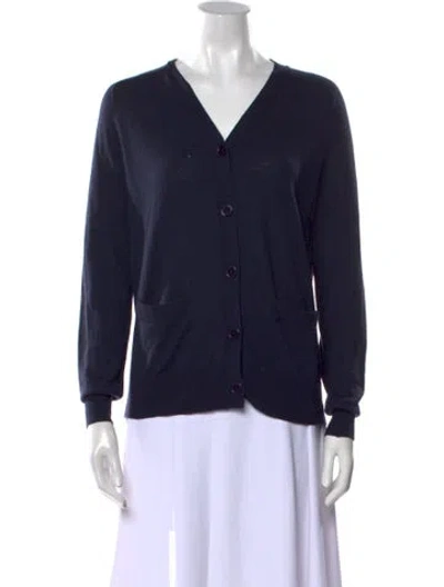 Pre-owned Organic By John Patrick Merino Wool V-neck Sweater In Blue