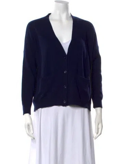 Pre-owned Organic By John Patrick Merino Wool V-neck Sweater In Blue