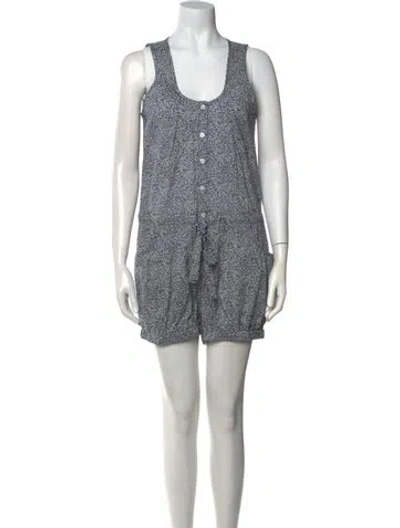 Pre-owned Organic By John Patrick Printed Scoop Neck Romper In Blue