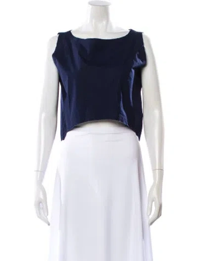 Pre-owned Organic By John Patrick Scoop Neck Sleeveless Crop Top In Blue