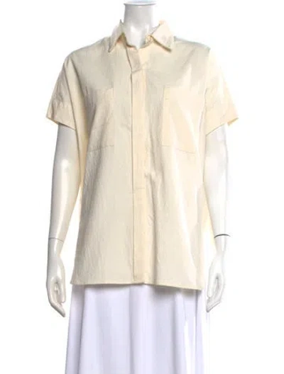 Pre-owned Organic By John Patrick Short Sleeve Button-up Top In Neutrals