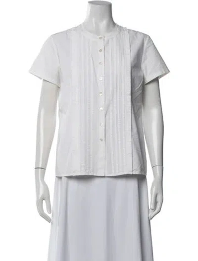 Pre-owned Organic By John Patrick Short Sleeve Button-up Top In White