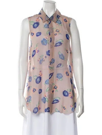 Pre-owned Organic By John Patrick Silk Floral Print Blouse In Pink