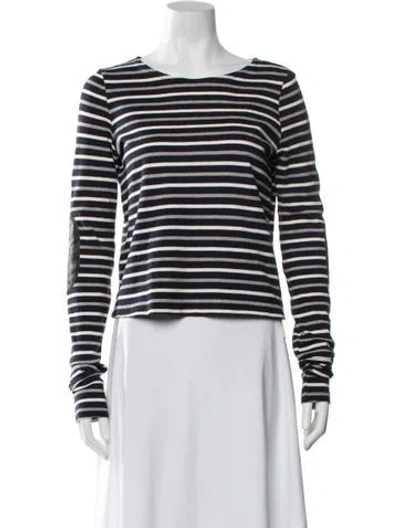 Pre-owned Organic By John Patrick Striped Crew Neck Top In Blue/white