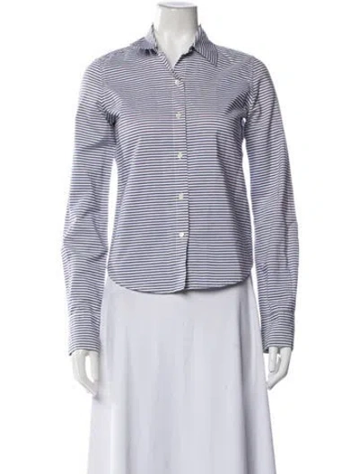 Pre-owned Organic By John Patrick Striped Long Sleeve Button-up Top In Blue/white