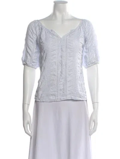 Pre-owned Organic By John Patrick Striped V-neck Top In Blue