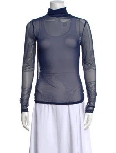 Pre-owned Organic By John Patrick Turtleneck Long Sleeve Top In Blue