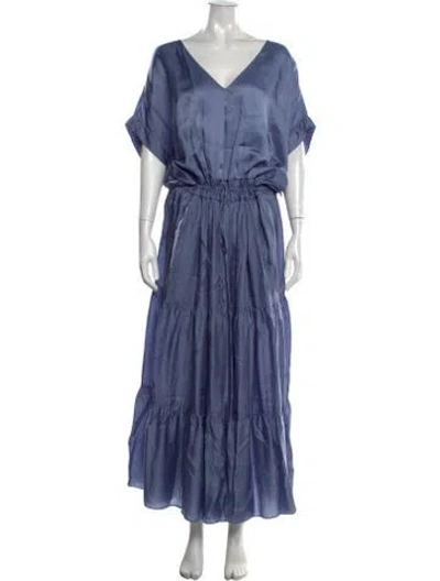 Pre-owned Organic By John Patrick V-neck Long Dress In Blue