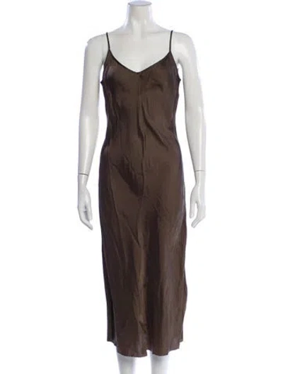 Pre-owned Organic By John Patrick V-neck Long Dress In Brown