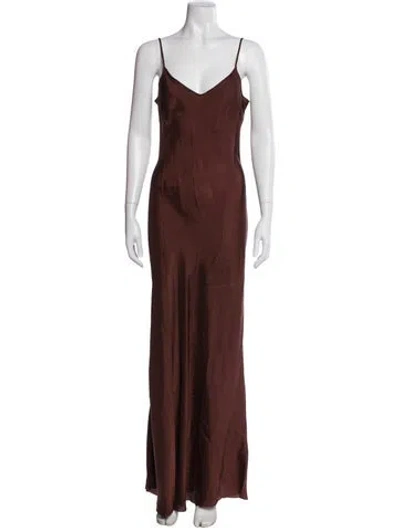 Pre-owned Organic By John Patrick V-neck Long Dress In Brown