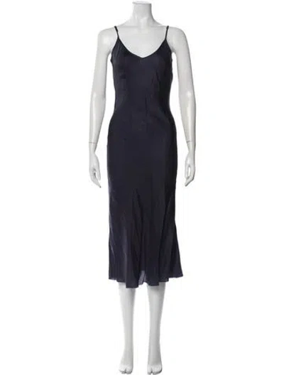 Pre-owned Organic By John Patrick V-neck Midi Length Dress In Blue
