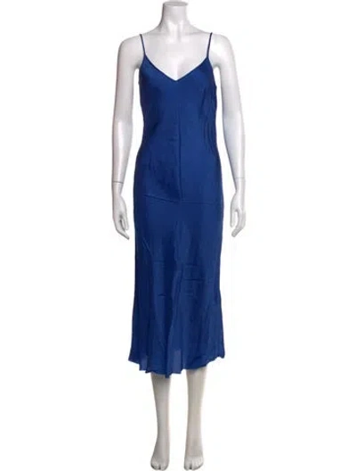 Pre-owned Organic By John Patrick V-neck Midi Length Dress In Blue