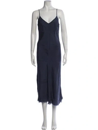 Pre-owned Organic By John Patrick V-neck Midi Length Dress In Blue