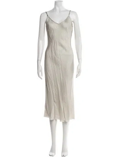 Pre-owned Organic By John Patrick V-neck Midi Length Dress In Neutrals