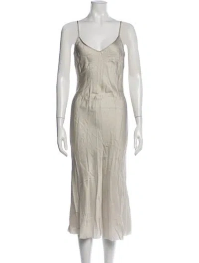Pre-owned Organic By John Patrick V-neck Midi Length Dress In Neutrals