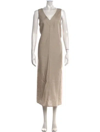 Pre-owned Organic By John Patrick V-neck Midi Length Dress In Neutrals