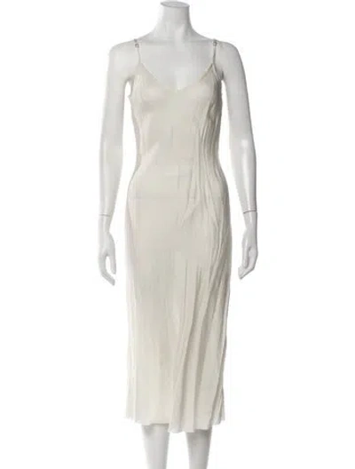 Pre-owned Organic By John Patrick V-neck Midi Length Dress In Neutrals