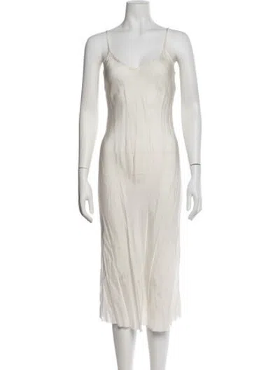 Pre-owned Organic By John Patrick V-neck Midi Length Dress In Neutrals
