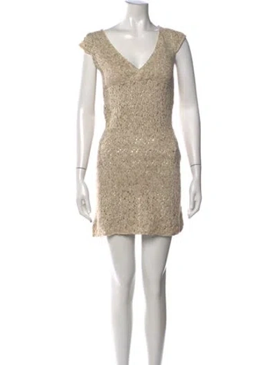 Pre-owned Organic By John Patrick V-neck Mini Dress In Neutrals